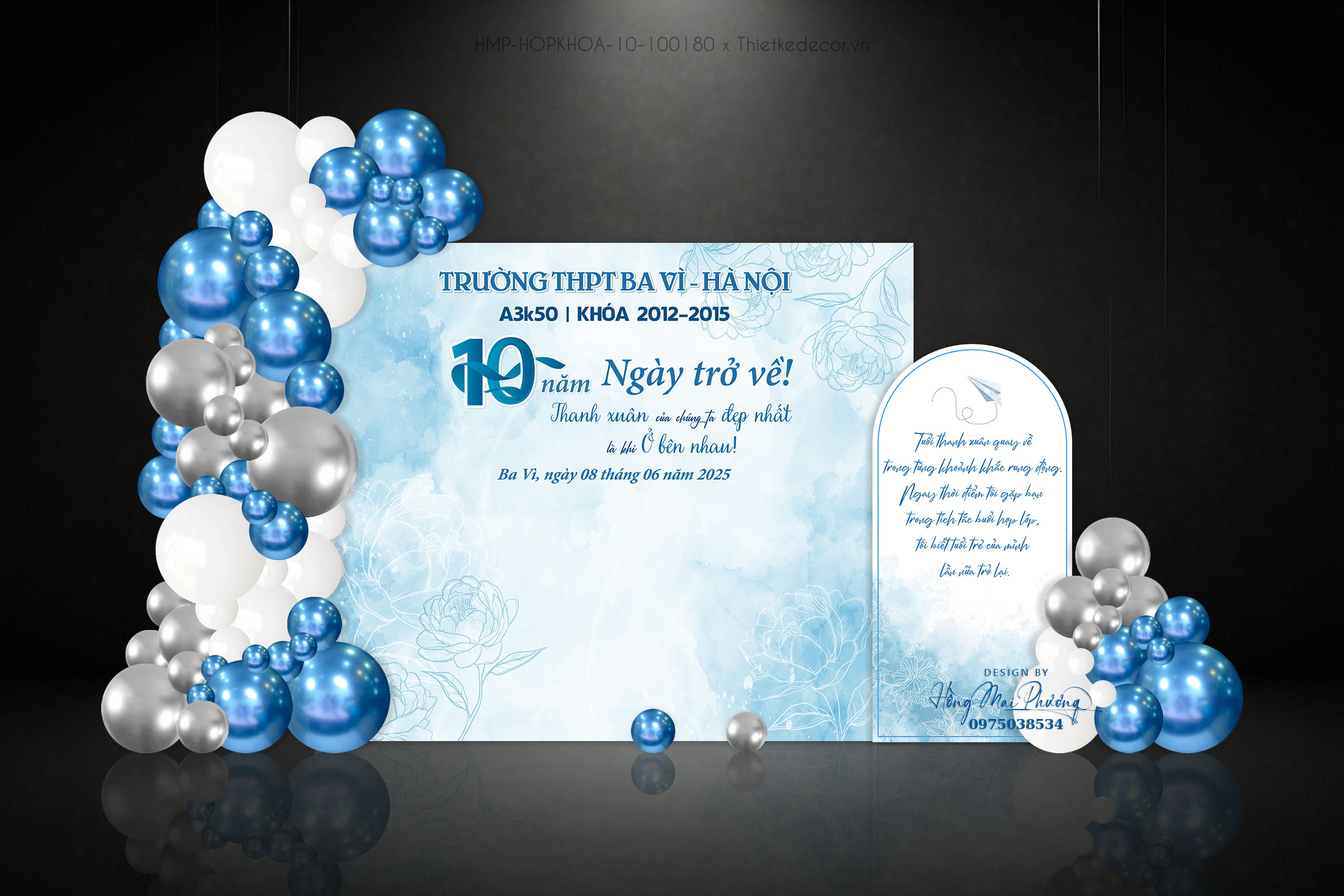 Họp lớp, họp khóa ngày trở về tone xanh dương họa tiết hoa